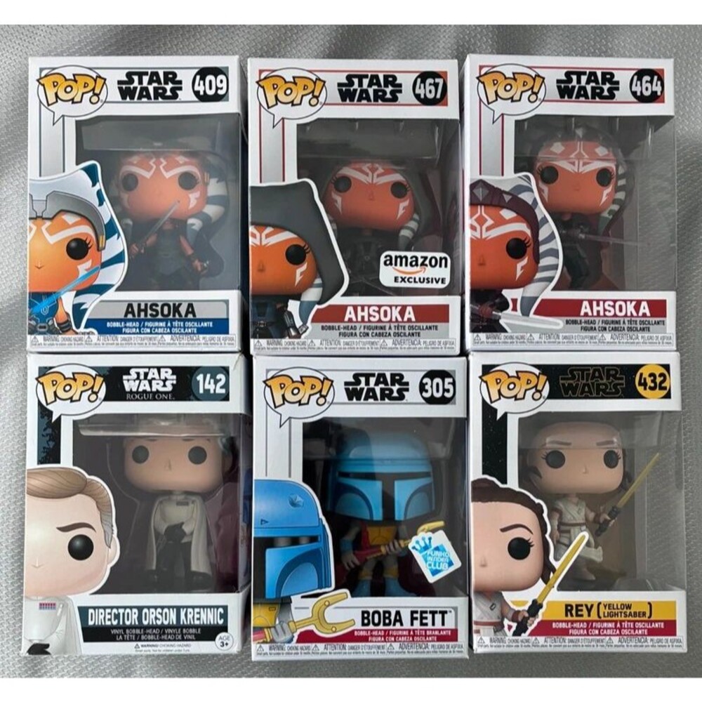 Lot of 6 Star Wars Funko Pop! Figures Ahsoka Boba Fett Rey